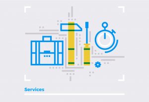 Blue line illustration concept of repair services, business support and maintenance project